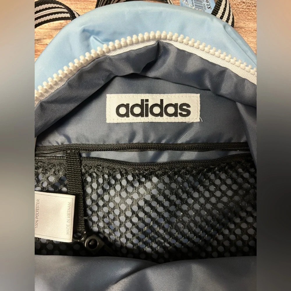 VGUC Adidas Core Mini Backpack Y2K Preppy Baby Blue Zipper Purse Bag Tote - Picture 6 of 7